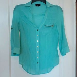 BEBE NEW TURQUOISE BLUE SHIRT, SIZE XS, AS NEW!